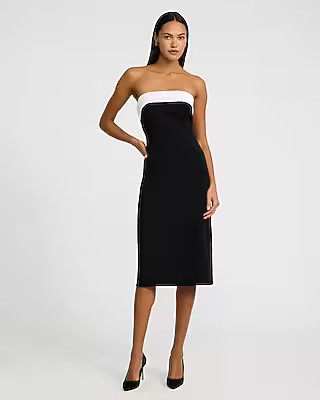 Strapless Color Block Fold Over Midi Sheath Dress | Express