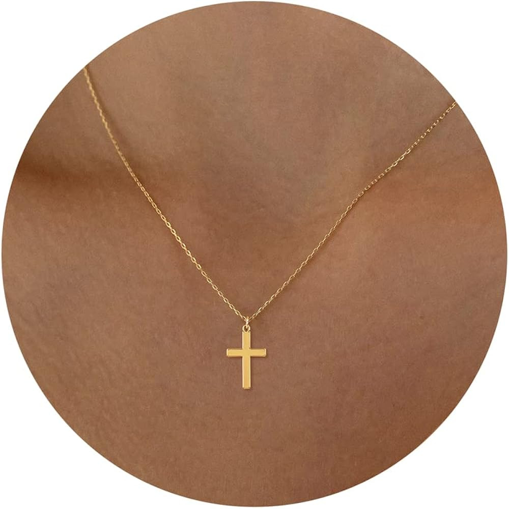 Tewiky Cross Necklace for Women-14K Gold/Sterling Silver Plated Cross Necklaces Simple Cute Layer... | Amazon (US)