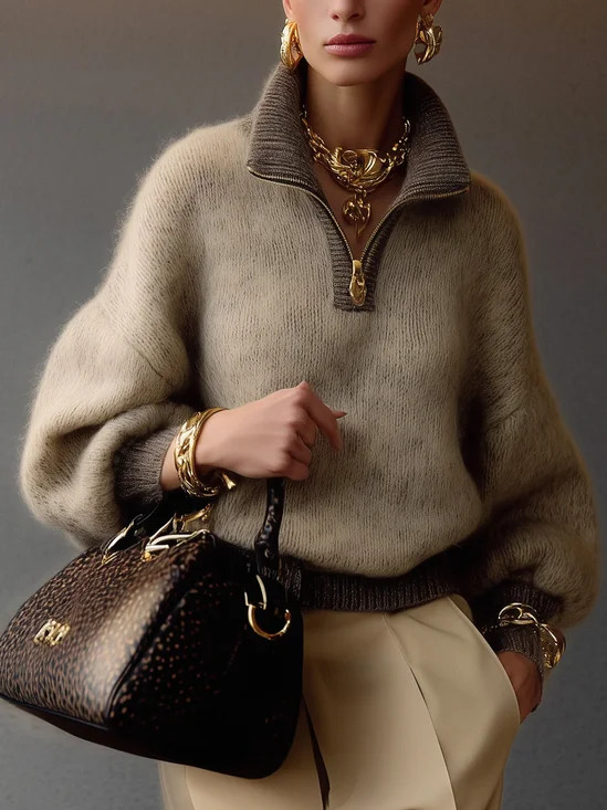 Urban Minimalist Turtleneck Puff Sleeve Sweater | Stylewe