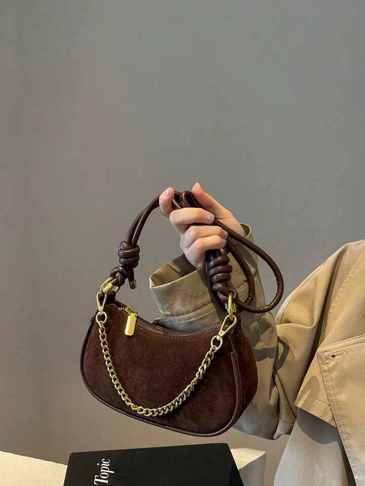 Mini Solid Color Matte Leather Chain Decor Shoulder/Crossbody Crescent Bag | SHEIN