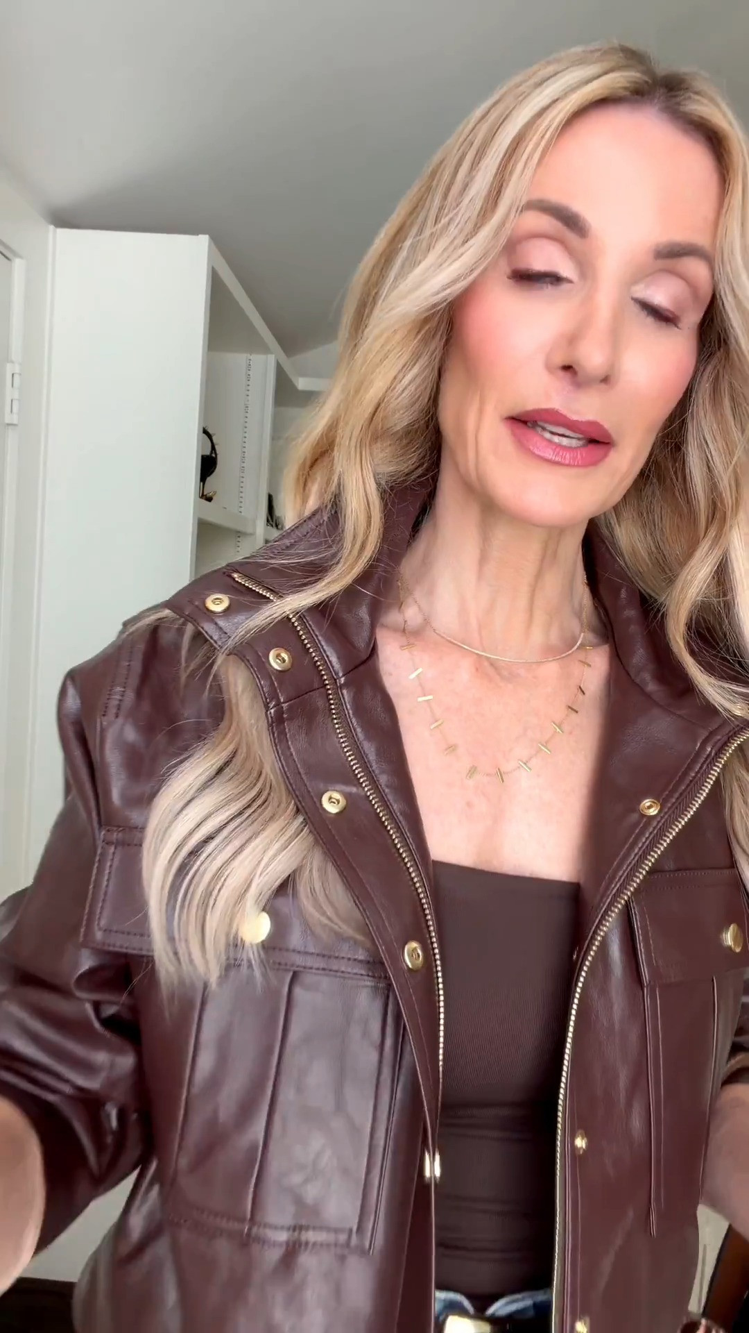 If you only add ONE fall jacket to your collection this season, let it be this one. 🍂 This burgundy faux leather bomber from Alice + Olivia checks every box: champagne gold buttons, a high collar, and a bomber silhouette that's on trend right now and flattering on everyone. Burgundy is the color of the season, and this jacket delivers it in a polished, grown-up way. I styled it 2 ways: 1️⃣ Casual and elevated with FRAME Bow soft barrel jeans. They're high-waisted and tapered at the ankle, so they balance the volume of the bomber perfectly. 2️⃣ Tone-on-tone with the Quince burgundy slip dress. It's a beautiful dress at a great price, and it comes in tons of colors. 

 

#LTKootd #LTKgrwm #LTKOver40
