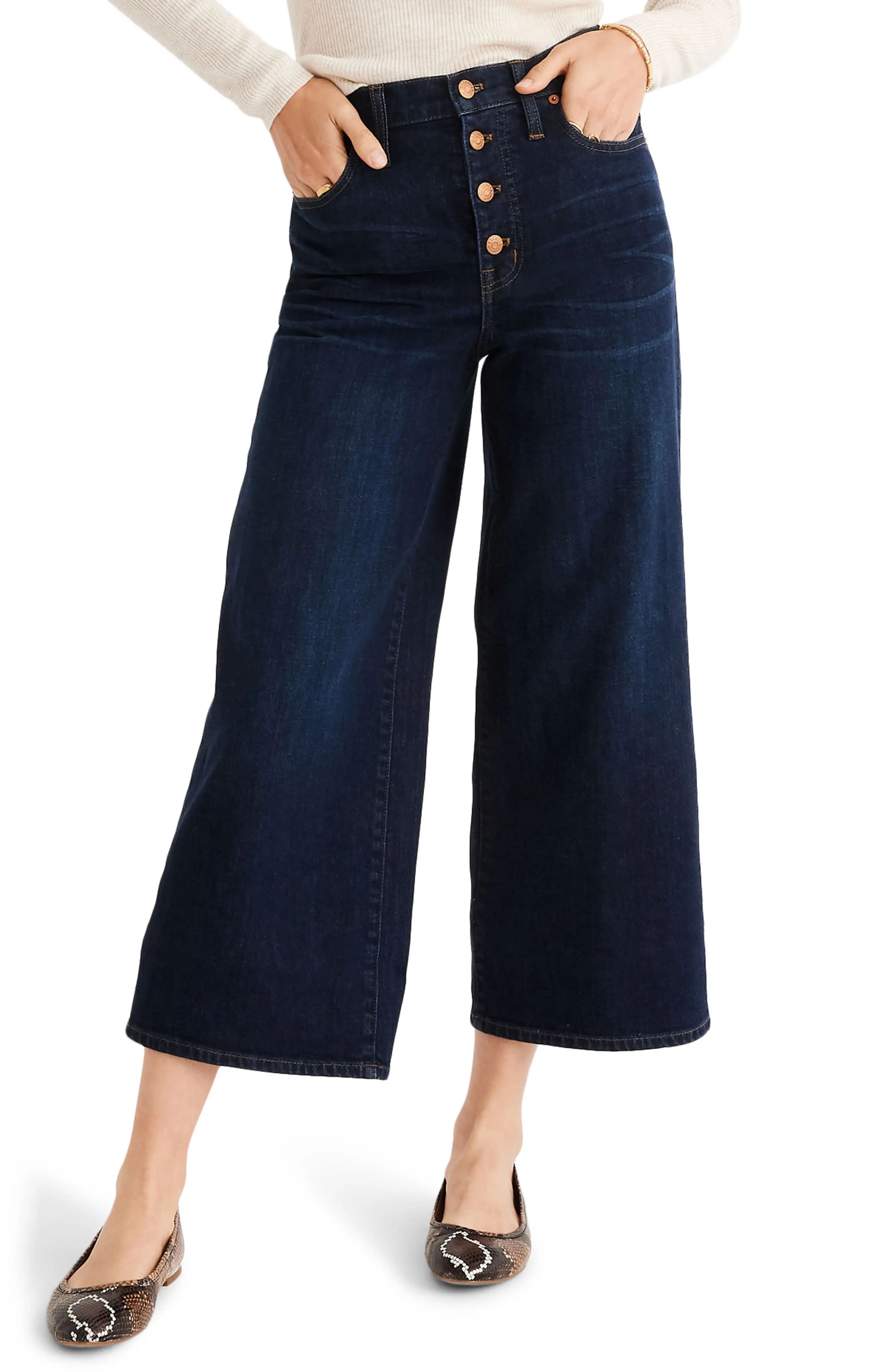 Button Front Wide Leg Crop Jeans | Nordstrom