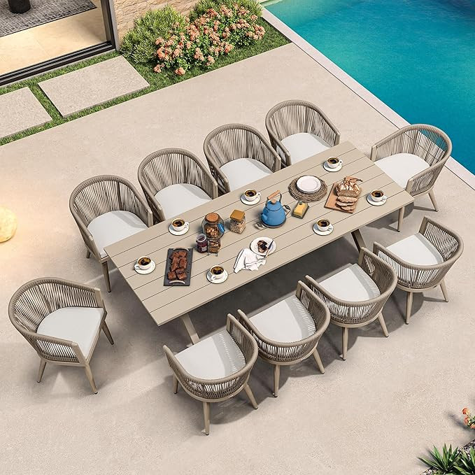 PURPLE LEAF Patio Dining Set for 10 All-Weather Wicker 11 Piece Aluminium Outdoor Table and Chair... | Amazon (US)