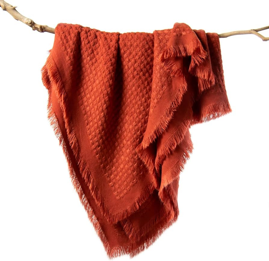 lifein Fall Throw Blanket for Couch-Soft Boho Burnt Orange Knit Farmhouse Throws,Cozy Waffle Smal... | Amazon (US)
