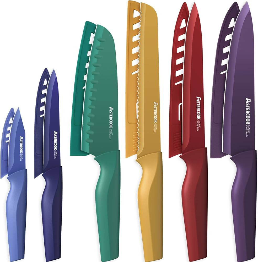 Astercook Knife Set, 12 Pcs Color-Coded Kitchen Knife Set, 6 Color Anti-Rust Coating Stainless St... | Amazon (US)