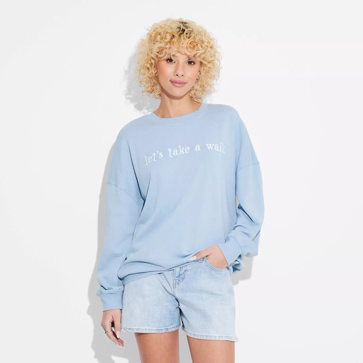 Women's Let's Take a Walk Graphic Sweatshirt - Light Blue | Target