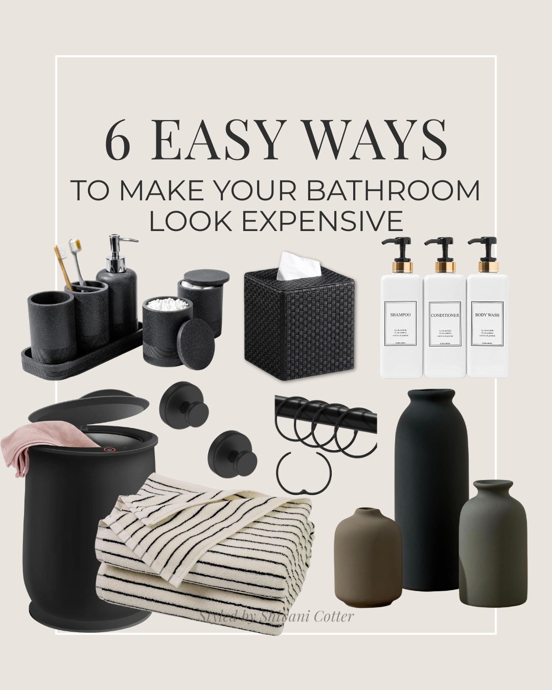 6 Easy Ways To Make Your Bathroom Look Expensive

Simple swaps can completely change the look of a bathroom. Matching hardware, refillable shower bottles, plush towels, textured counter pieces, clean decor, and a towel warmer instantly make the space feel more polished, spa like, and high end without a full renovation.

bathroom refresh | bathroom decor ideas | bathroom finds | bathroom upgrades | affordable bathroom decor | luxury bathroom look | spa bathroom ideas | bathroom organization

#LTKHome