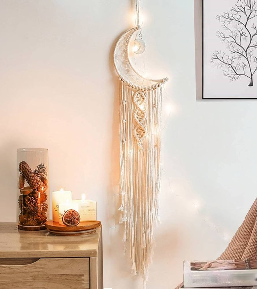 Dream Catchers, Moon Dream Catcher with Lights-Macrame Dreamcatcher Bedroom Wall Decor,Dream Catc... | Amazon (US)