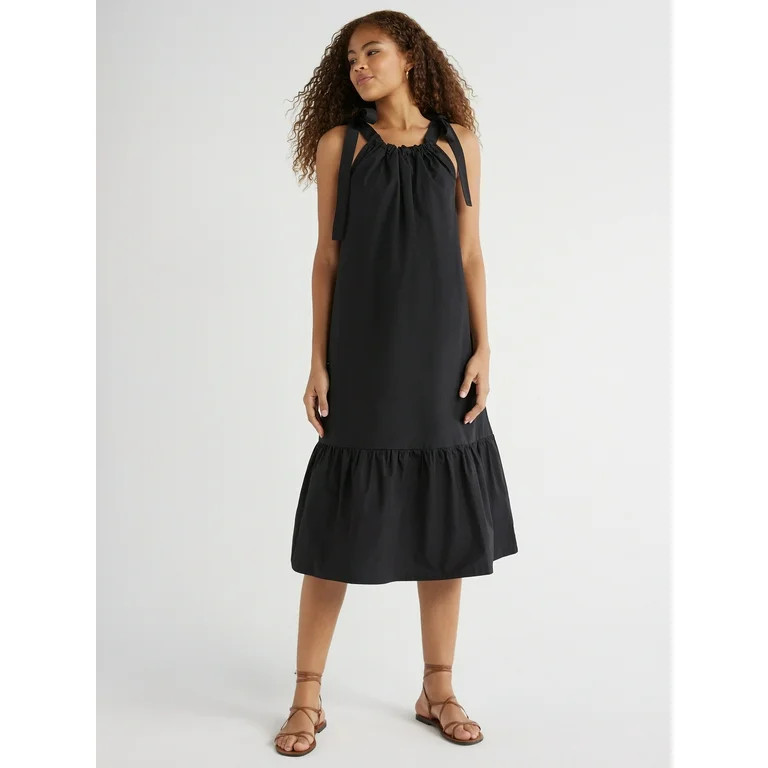 Free Assembly Women's Sleeveless Tie Shoulder Midi Dress with Pockets, Sizes XS-XXL | Walmart (US)