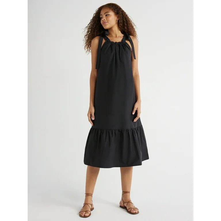 Free Assembly Women's Sleeveless Tie Shoulder Midi Dress with Pockets, Sizes XS-XXL - Walmart.com | Walmart (US)