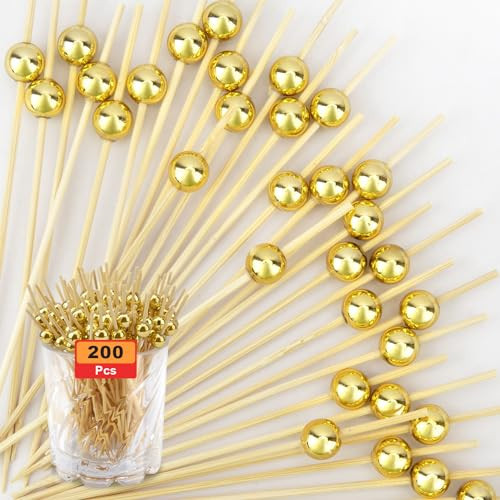 Cocktail Picks 200PCS, Toothpicks for Appetizers, Fancy Tooth Picks, 4.7 Inches Skewers for Fruit Kabobs, Gold Party Supplies, Bamboo Sticks for Fruit Drinks Food Charcuterie Boards Accessories | Amazon (US)