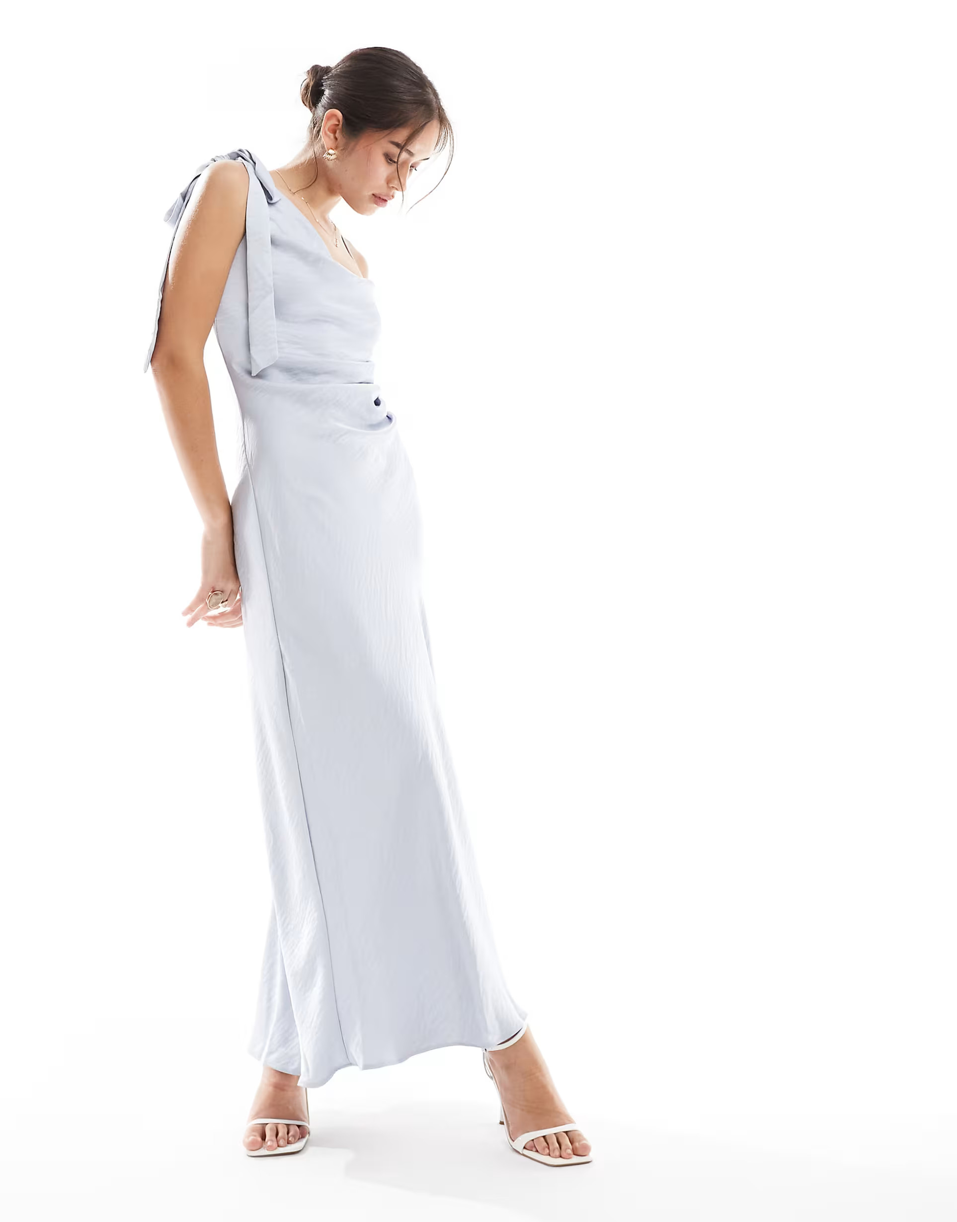 New Look satin one shoulder midi dress in light blue | ASOS (Global)