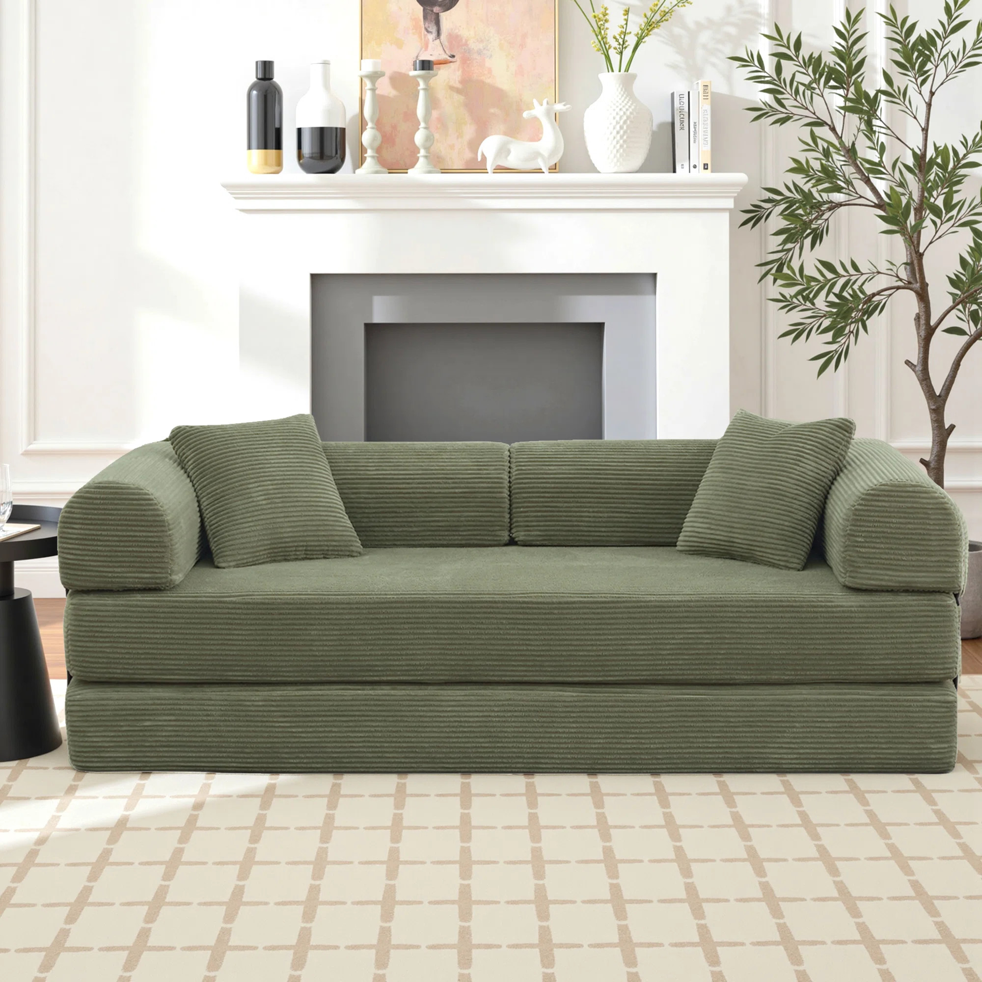 Latitude Run® 78" Corduroy Upholstered Sleeper Sofa Convertible Sofa Bed Floor Couch With 2 Pill... | Wayfair North America