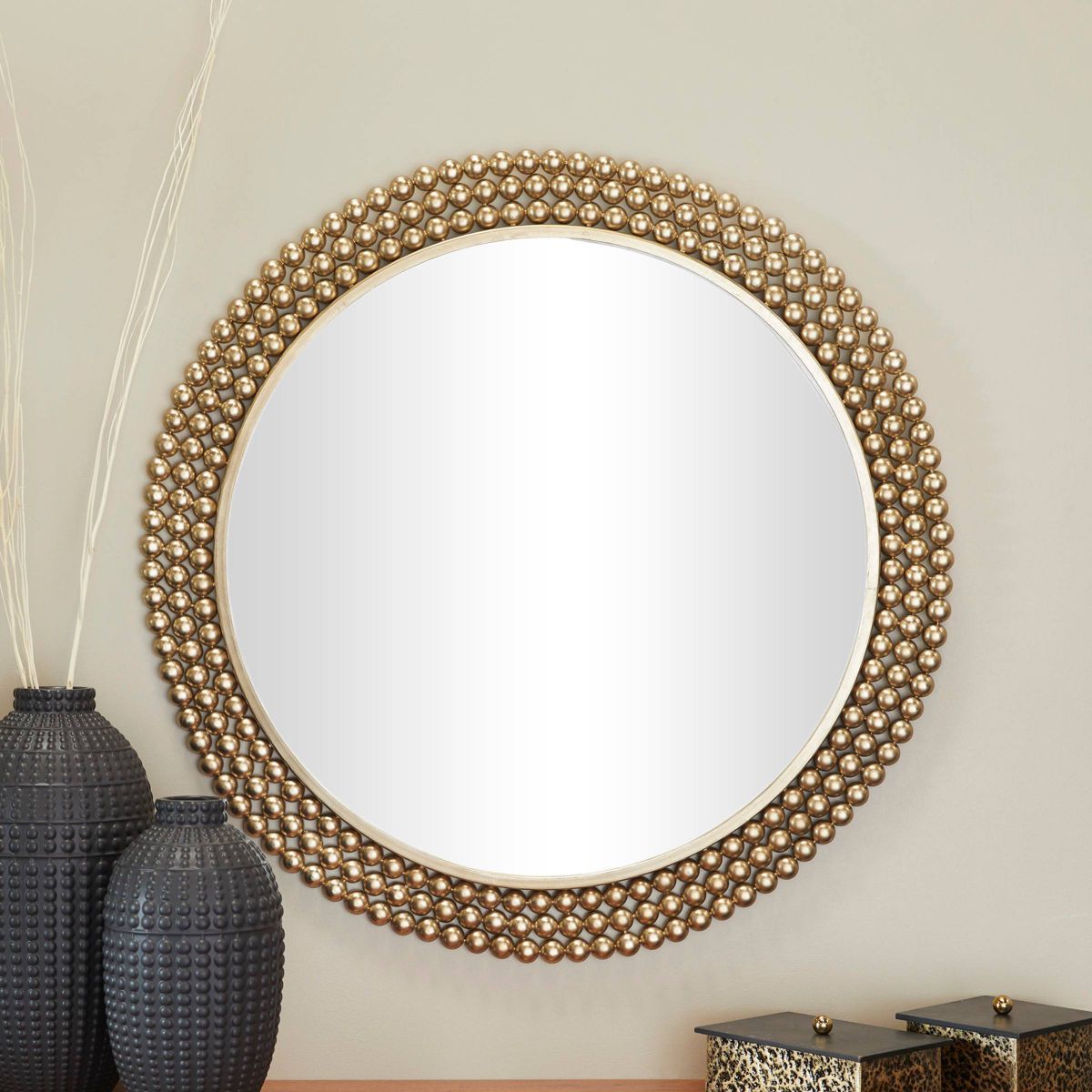 Metal Round with Beaded Detailing Wall Mirror - CosmoLiving by Cosmopolitan | Target