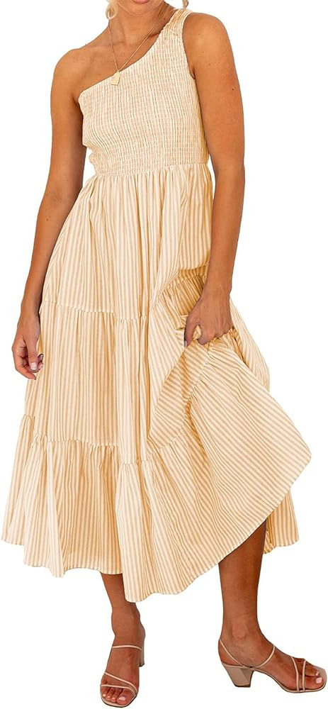 BTFBM Women One Shoulder Summer Dresses 2024 Sleeveless Casual High Waist Floral Flowy Beach Boho... | Amazon (US)