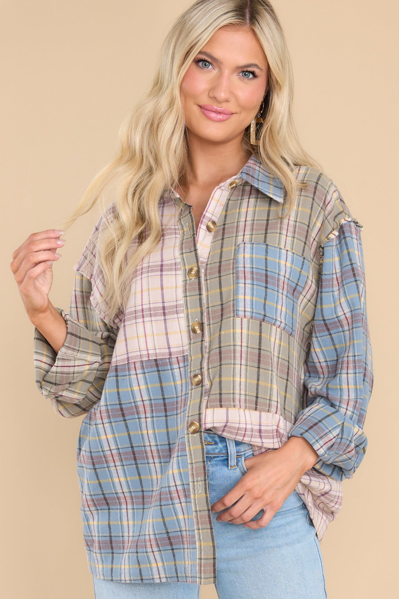 Layered With Love Sage Grey Plaid Top | Red Dress 