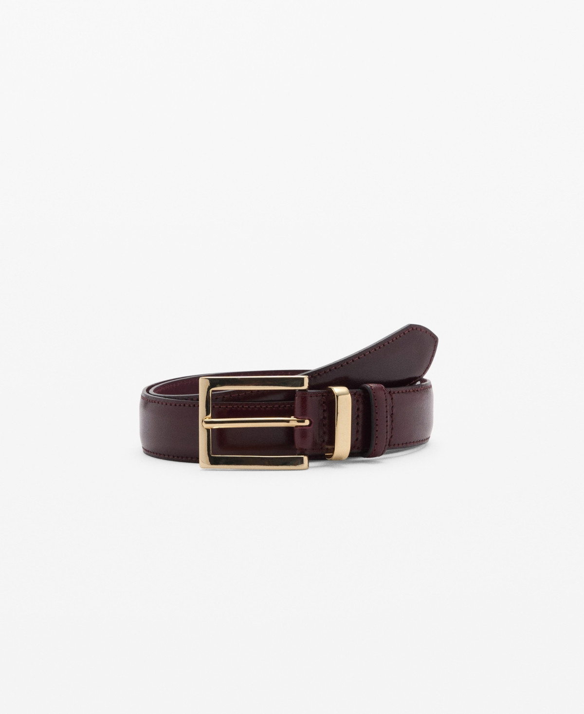 Mango Women's Square Buckle Leather Belt - Burgundy | Macy's