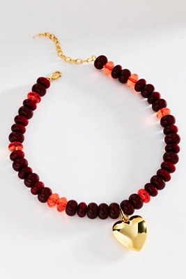 Beaded Chunky Stone Heart Necklace | Anthropologie (US)