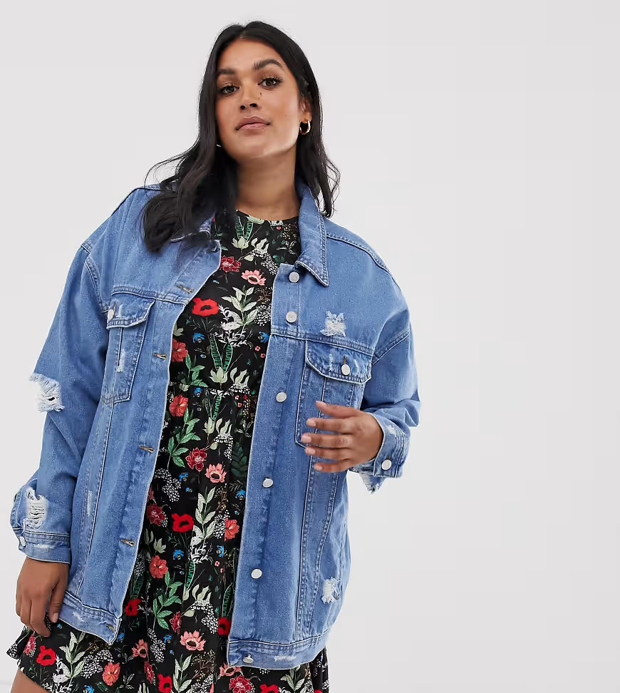 Missguided Plus oversized denim jacket in blue | ASOS (Global)