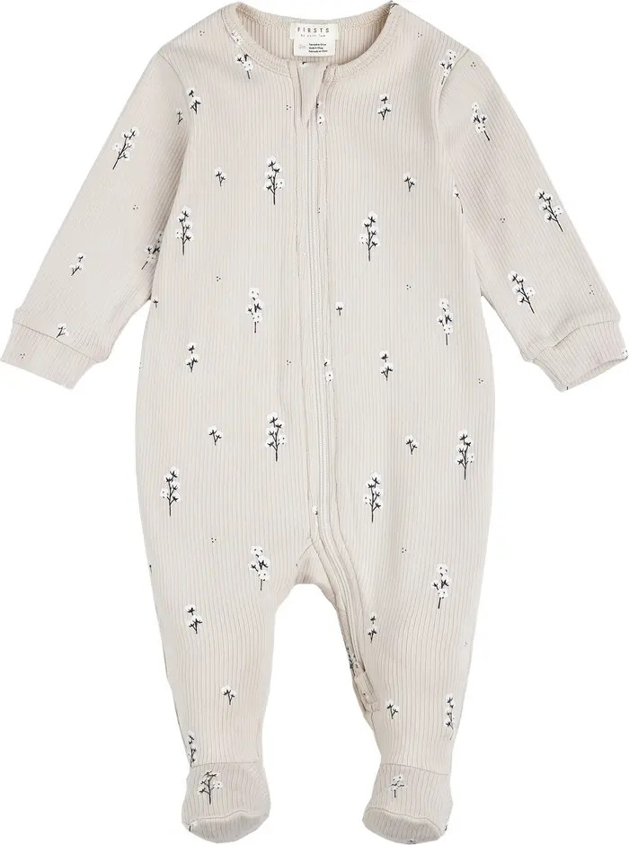 FIRSTS by Petit Lem Floral Cotton Rib Footed One-Piece Pajamas | Nordstrom | Nordstrom