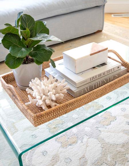 Glass coffee table styled with a woven tray and accessories!

Home decor ideas, living room ideas, coffee tables

#LTKstyletip #LTKsalealert #LTKhome