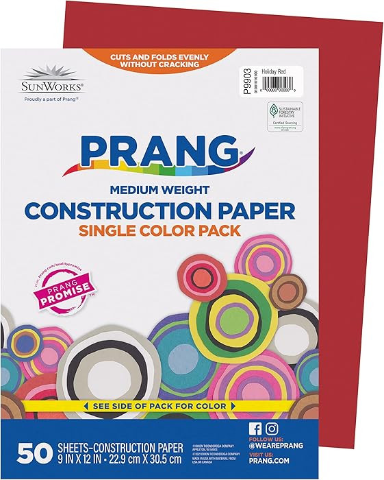 Prang (Formerly SunWorks) Construction Paper, Holiday Red, 9" x 12", 50 Sheets | Amazon (US)