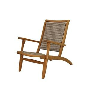 Brown Stained Weather Resistant Eucalyptus Wood Outdoor Lounge Chair with Grey Wicker 21250 - The... | The Home Depot