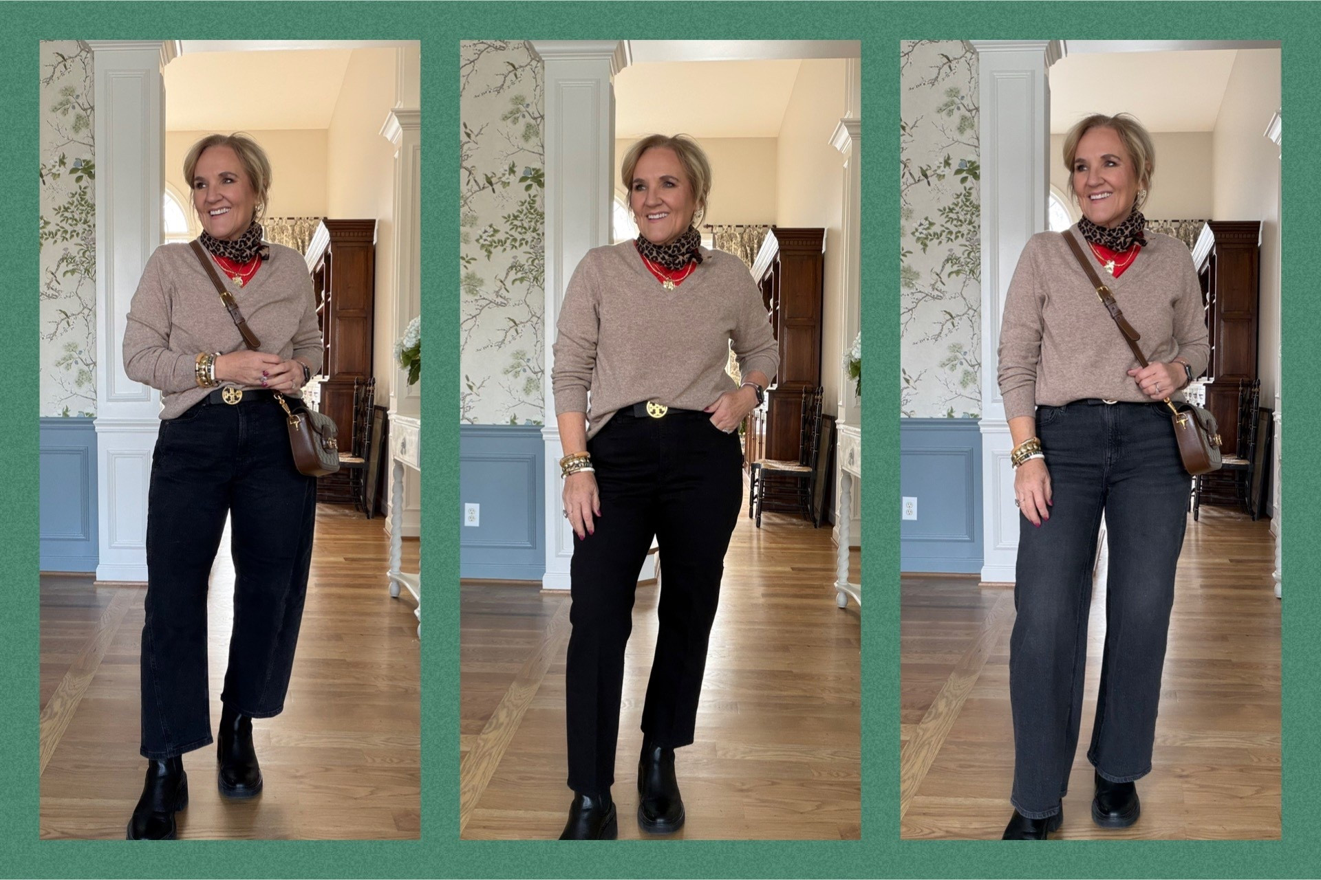 3 silhouettes of black denim 

Allie & Bess warehouse sale going on. Check out prices on the website once you tap the link! 
Quince cashmere sized up to a large 
Red t sized up 2 to an XL
3 pair of black denim options 
Quince faded black relaxed straight size 29 waist 28 inseam
I’m wearing the Abercrombie straight leg I get the 29 short. This is a no fade black if you want that true black denim.
Loft barrel jeans. These are not for beginners. But I love them. Wearing a 29 petite. Extra 15% off code DENIMAF
I’ll link some scarf options as mine from Walmart from last fall

#LTKSaleAlert #LTKOver40 #LTKPetite