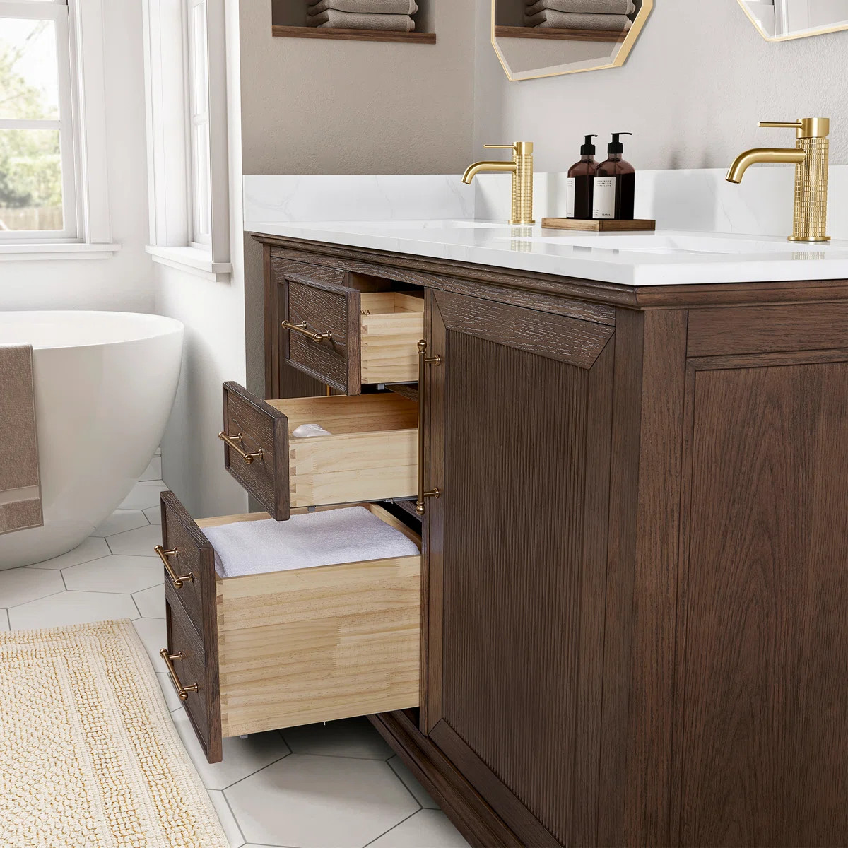 Friedliese 72" Double Bath Vanity with Silk White Quartz Stone Top | Wayfair North America