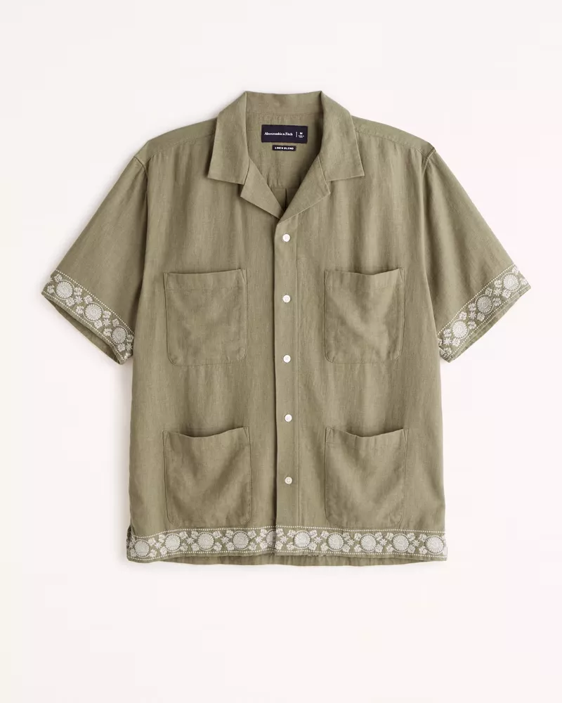 Abercrombie & Fitch Men's Camp Collar Linen-Blend Shirt