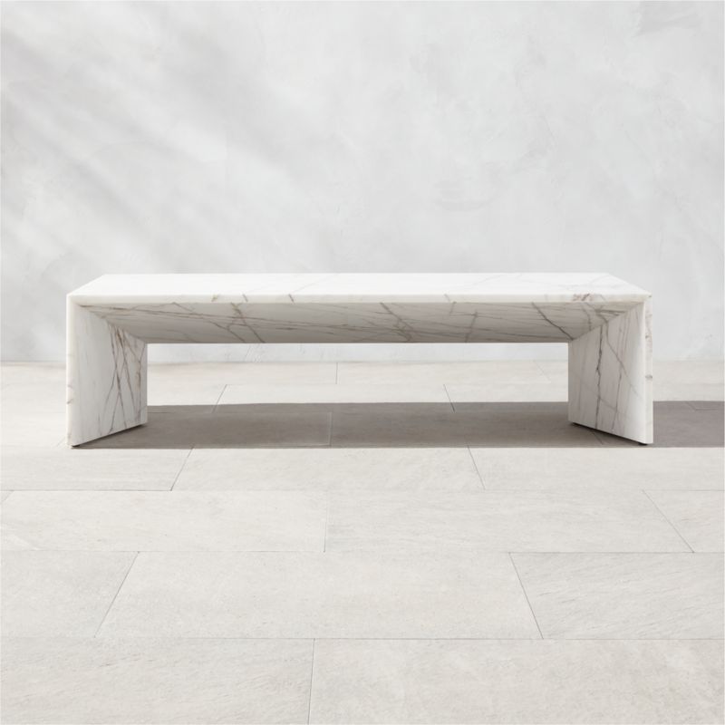 Ilise Modern White Marble Outdoor Coffee Table + Reviews | CB2 | CB2