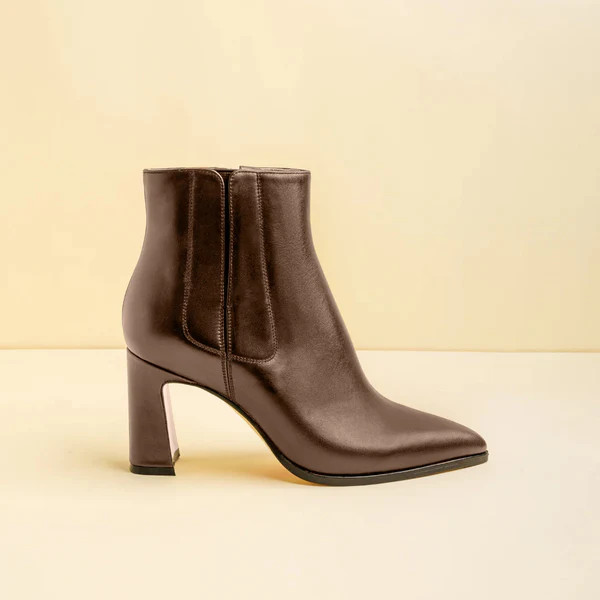 Chocolate Brown Calf Leather Bold Block Ankle Boot | ALLY Shoes