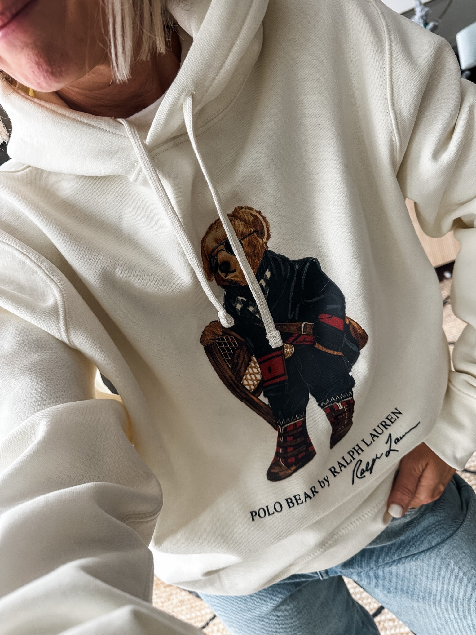 cozy and cute
wearing this sweatshirt in a medium
Polo Ralph Lauren 
off white hoodie
teddy bear

#LTKootd #LTKHoliday #LTKOver40