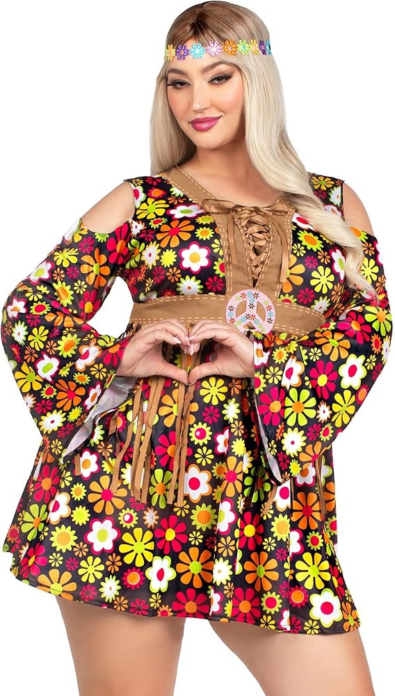 Leg Avenue Women's 2 Pc Starflower Hippie Costume with Dress, Headband | Amazon (US)