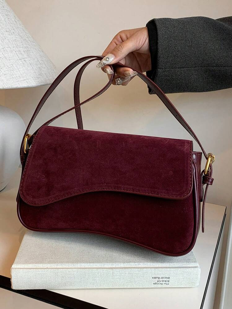 1 Fashionable And Simple Suede PU Material Handbag, Armpit Bag, Handbag, Makeup Bag, Jewelry Bag,... | SHEIN