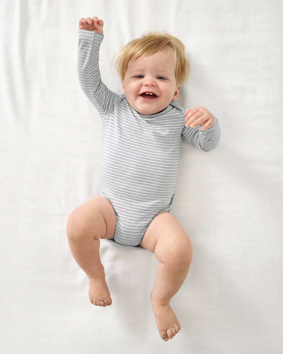 Light Heather Gray Stripe Bodysuit | Little Sleepies