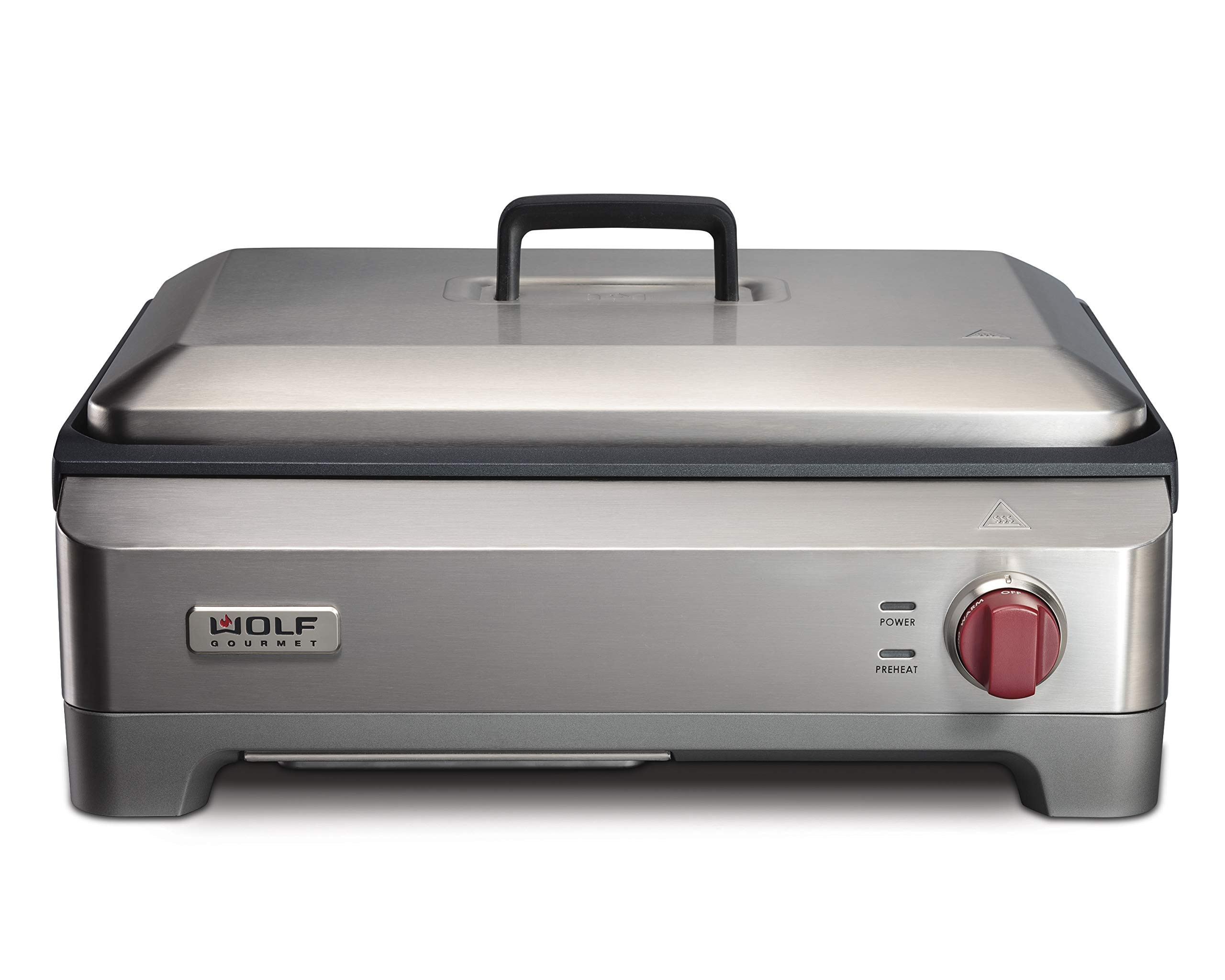 Wolf Gourmet Precision Electric Griddle, Indoor Grill, 200 sq. in, Nonstick Coating, Advanced Temperature Control, Stainless Steel, Red Knob (WGGR100S) | Amazon (US)