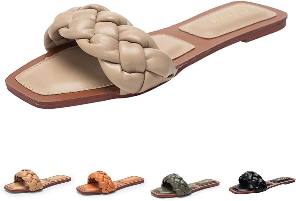 Women's Open Square Toe Sandals Flat Slipper Low Heel Slide Sandals Casual Shoes for Women | Amazon (US)