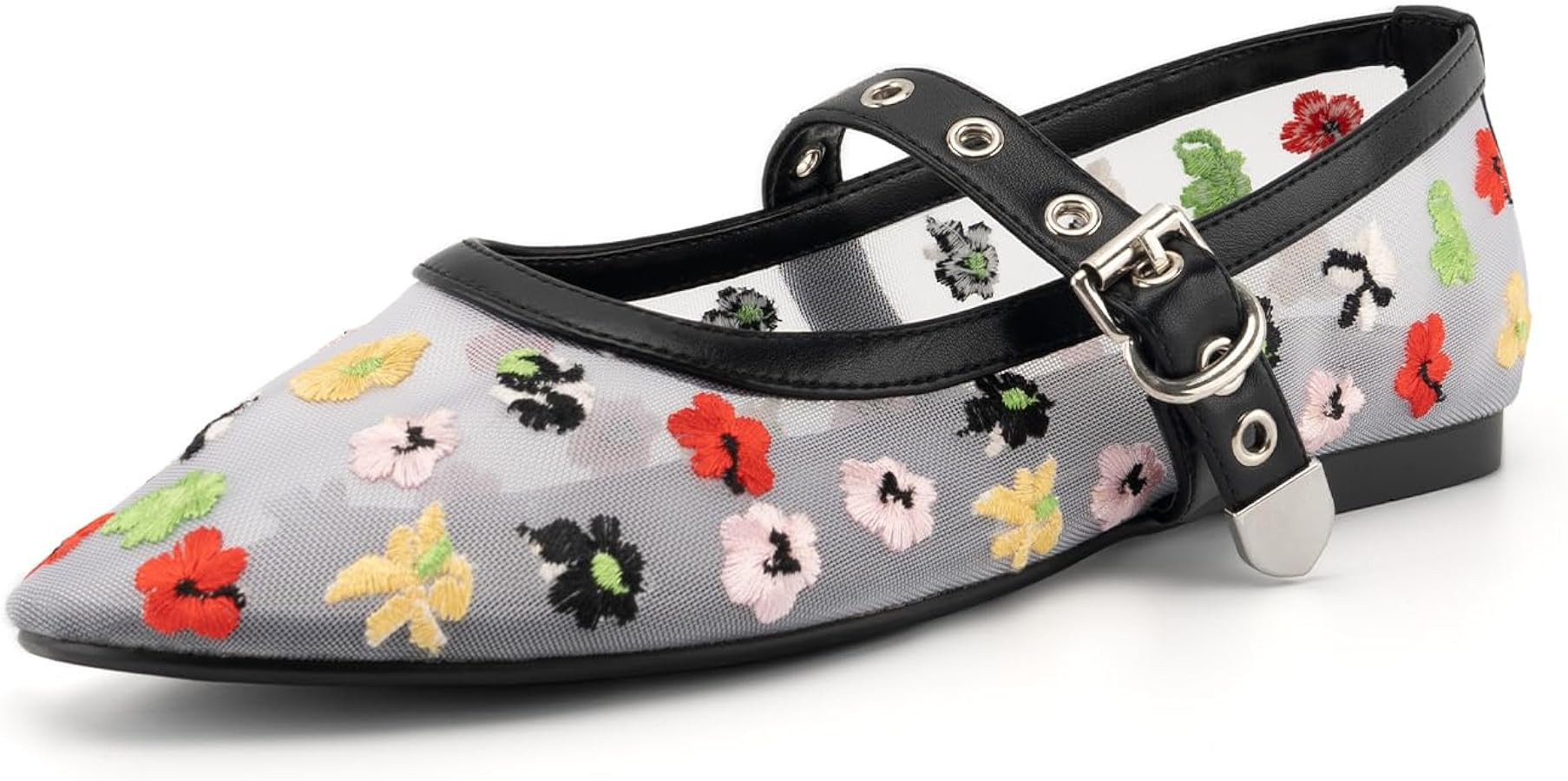 Mesh Mary Jane Flats for Women Ballet Mesh Embroidery Flats Rhinestone Flat Shoes Buckle Ballerin... | Amazon (US)