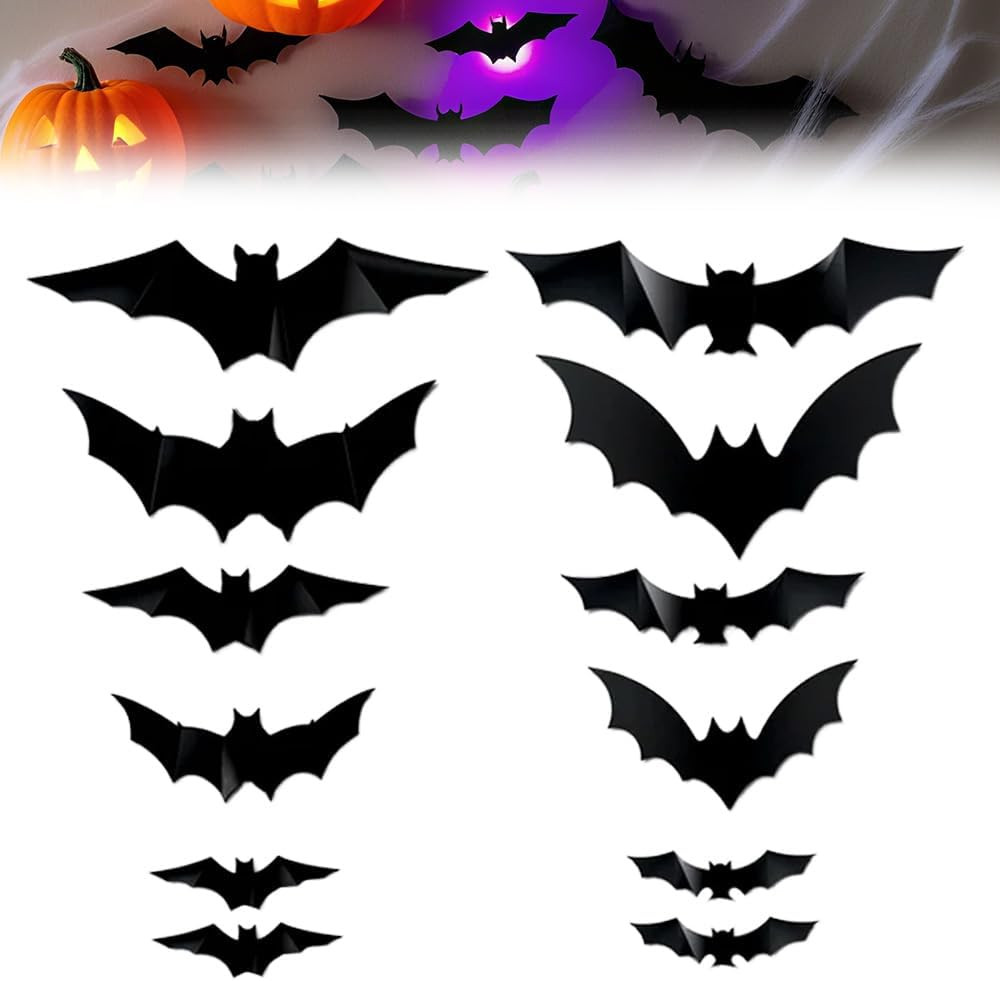 Spooky Glow 3D LED Bat Wall Decor, Halloween Lighted Flashing Bats (12Pcs) | Amazon (US)