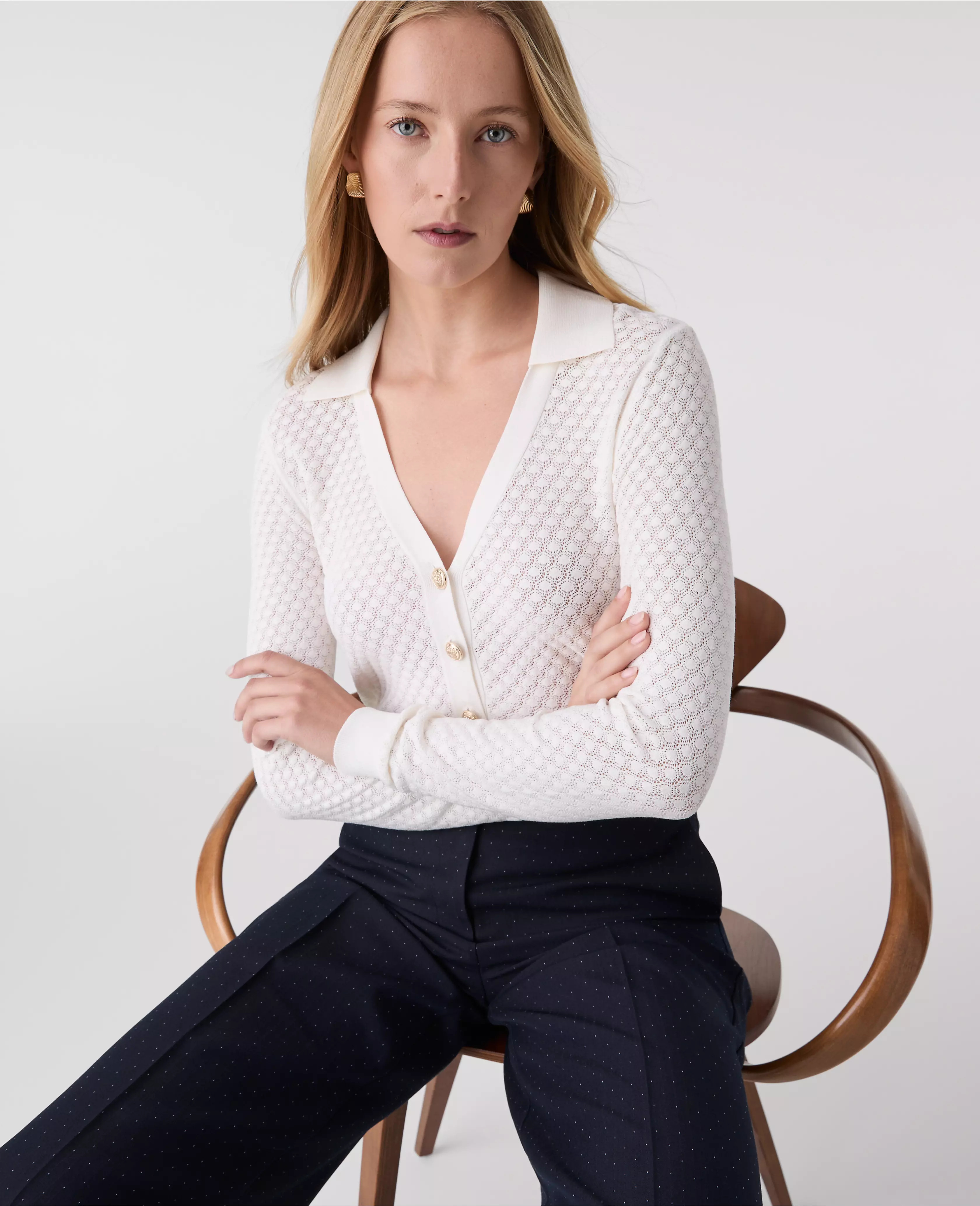 Pointelle Polo Sweater | Ann Taylor