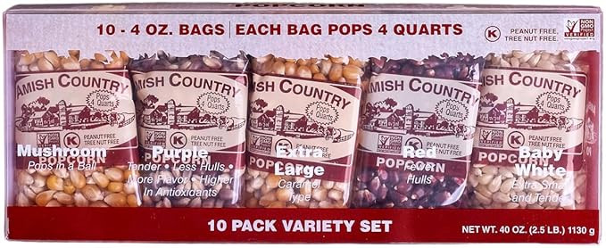 Amish Country Popcorn | 4 Ounce Variety Kernel Gift Set (10 Pack Assorted) | Old Fashioned, Non-G... | Amazon (US)