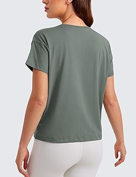 CRZ YOGA Pima Cotton Relaxed T-Shirts for Women - Workout Athletic Gym Casual Short Sleeve Shirts... | Amazon (US)