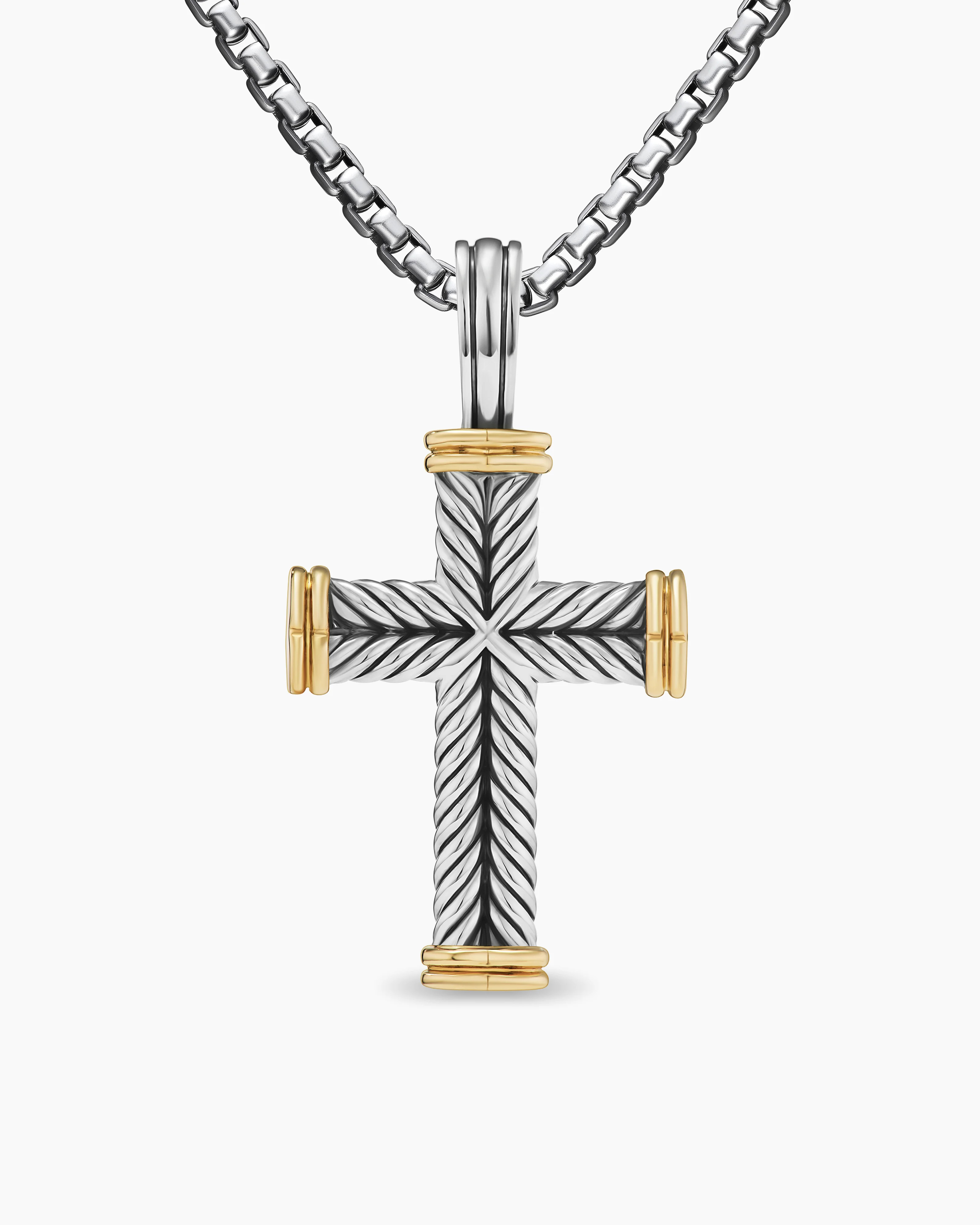 David Yurman | Chevron Cross Pendant in Sterling Silver with 18K Yellow Gold, 33mm | David Yurman