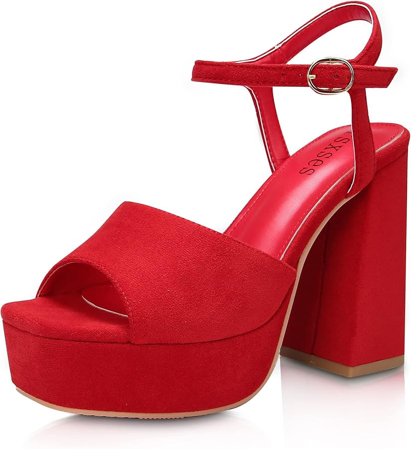 rsxses Platform Heels For Women Chunky High Heel Dress Sandals Strappy Open Toe Ankle Strap Sexy ... | Amazon (US)