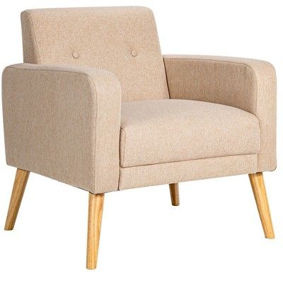 Costway Modern Accent Chair Upholstered Linen Armchair w/Rubber Wood Legs Yellow\Beige\Grey\Navy | Target