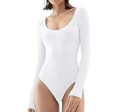 PUMIEY Women's Scoop Neck Long Sleeve Bodysuit Body-hugging Sexy Tops Smoke Cloud Collection | Amazon (US)