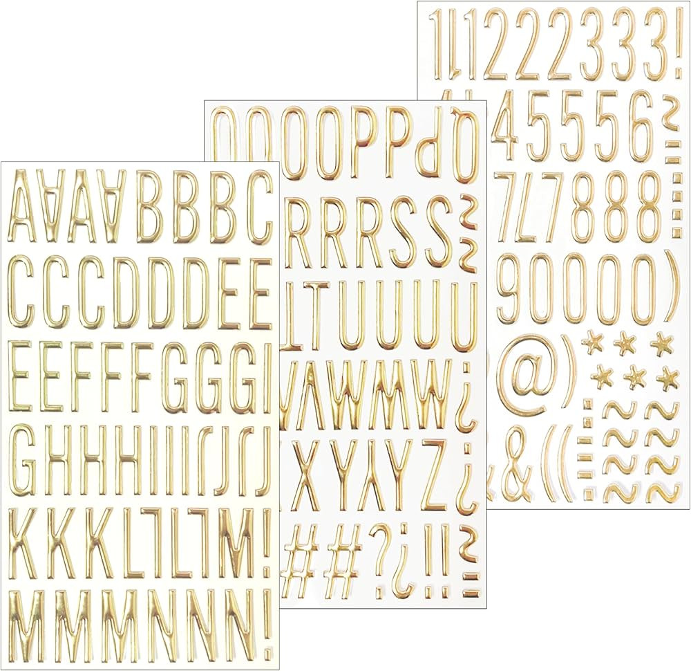 169Pcs 3Sheets 3D Gorgeous Gold Letter Stickers, 1In Resin Alphabet Stickers A to Z, Number Stick... | Amazon (US)