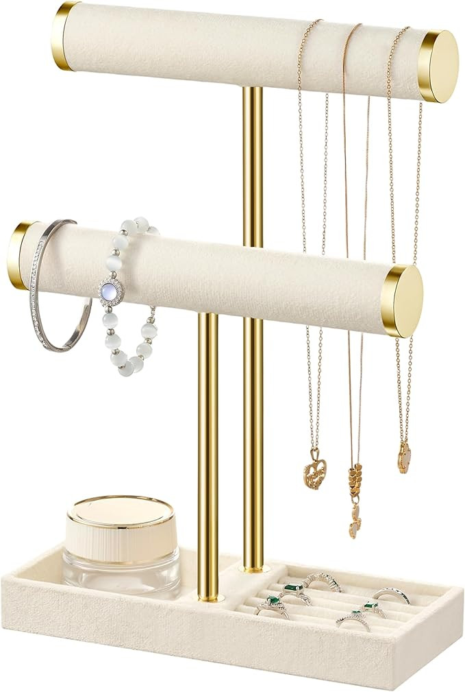 2 Tier Bracelet Holder Display - Detachable T Bar Beige Velvet Bracelet Holder, Jewelry Holder Or... | Amazon (US)