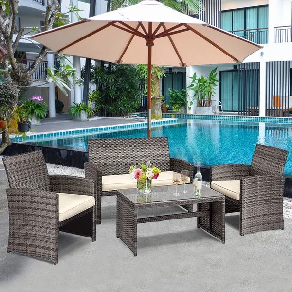 Brieah Wicker/Rattan 4 - Person Seating Group with Cushions | Wayfair North America